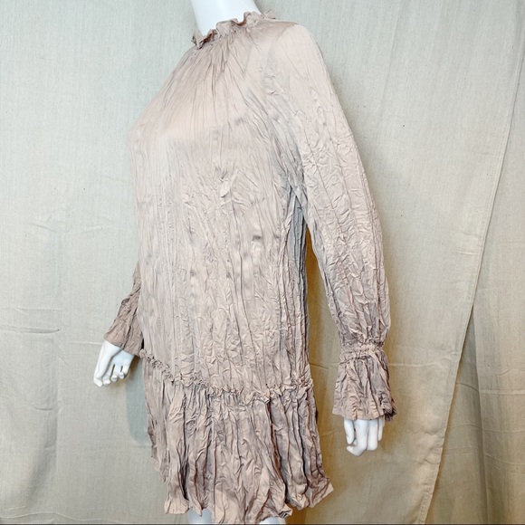 Mocha Wrinkle Pleat Mock Neck Mini Dress - Picture 5 of 5